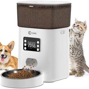 Ciays Automatic Cat Feeder, 4L, White, Plastic and Stainless Steel, Dispenses Up to 20 Portions