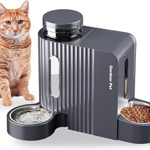 Gardner Pet Automatic Gravity Cat Food Feeder and Water Dispenser Stainless Steel Two-in-One Set